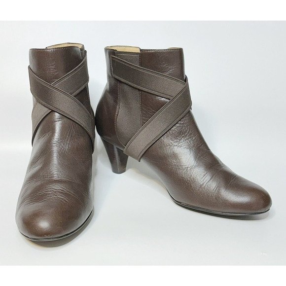 COLE HAAN Air Lyric Pull On Stretch Leather Ankle Booties Brown D29336 Womens 9 - Picture 2 of 10